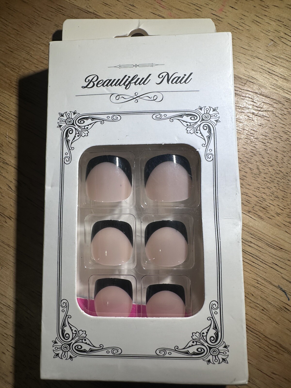 New Women’s Acrylic Hand And Toe Nail Set Combo Natural Black Tips And Tiny Bows