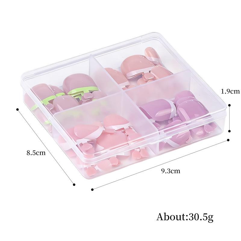 96Pcs/Box Cat’s Eye Fake Toenails French Design 4 Colors Short Square Press On