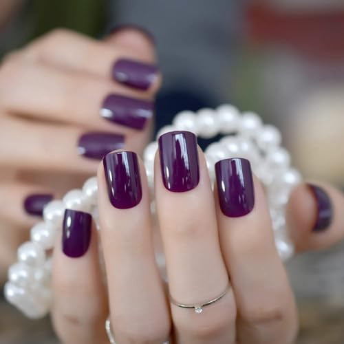 Press on Nails – Dark Purple Pure Color False Nails | UV Full Cover Finish 100C
