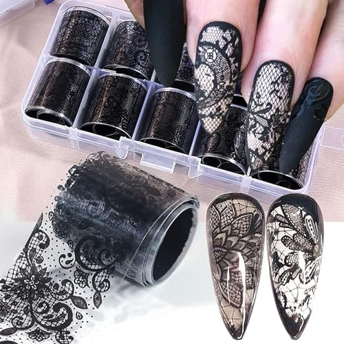 2 Boxes 20 Rolls White&Black Lace Nail Foil Sheets Holographic Nail Art Foil