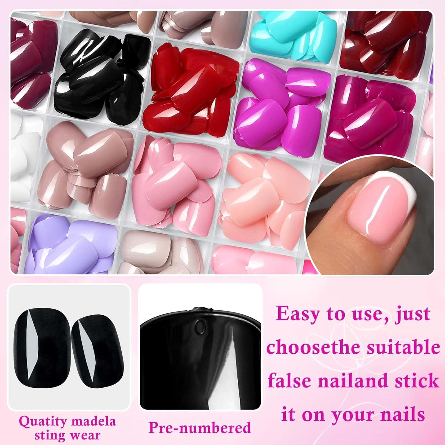 576Pc round Square Press on Nails Short Fake Nails with Glue Tabs, Extra Short A