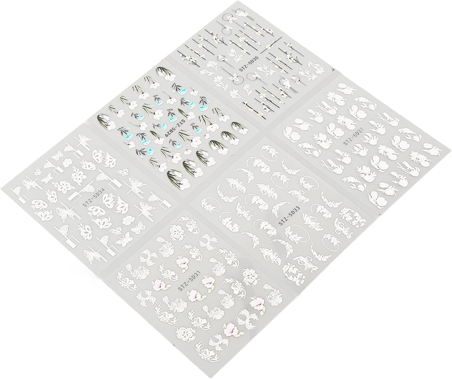 6Pcs Floral Nail Stickers Mixed Self Adhesive 3D Embossed Art Stickers Piece for