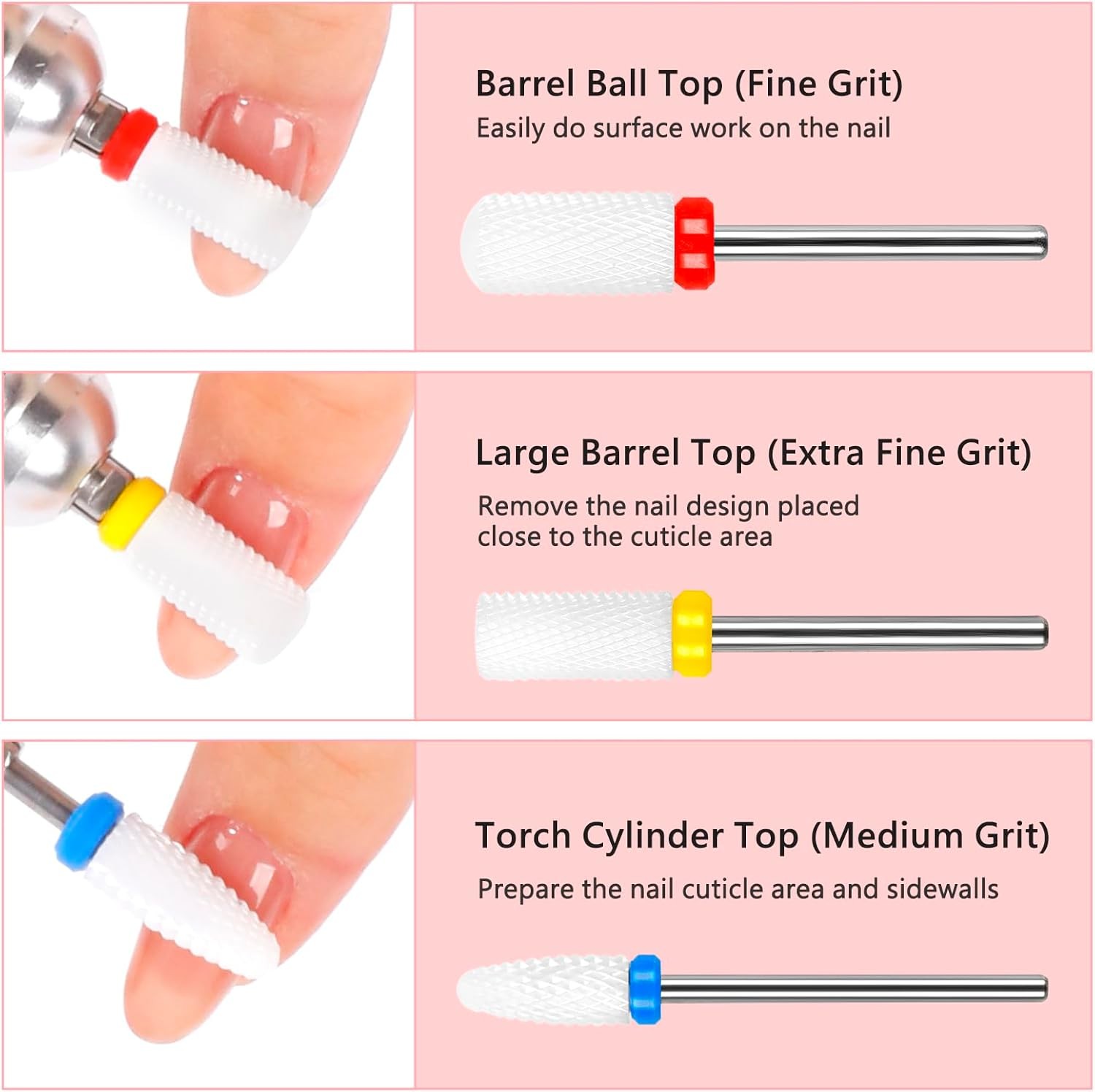 Nail Drill Bits Set – Ceric Bits 3/32” for Prep. Cuticle Removal,