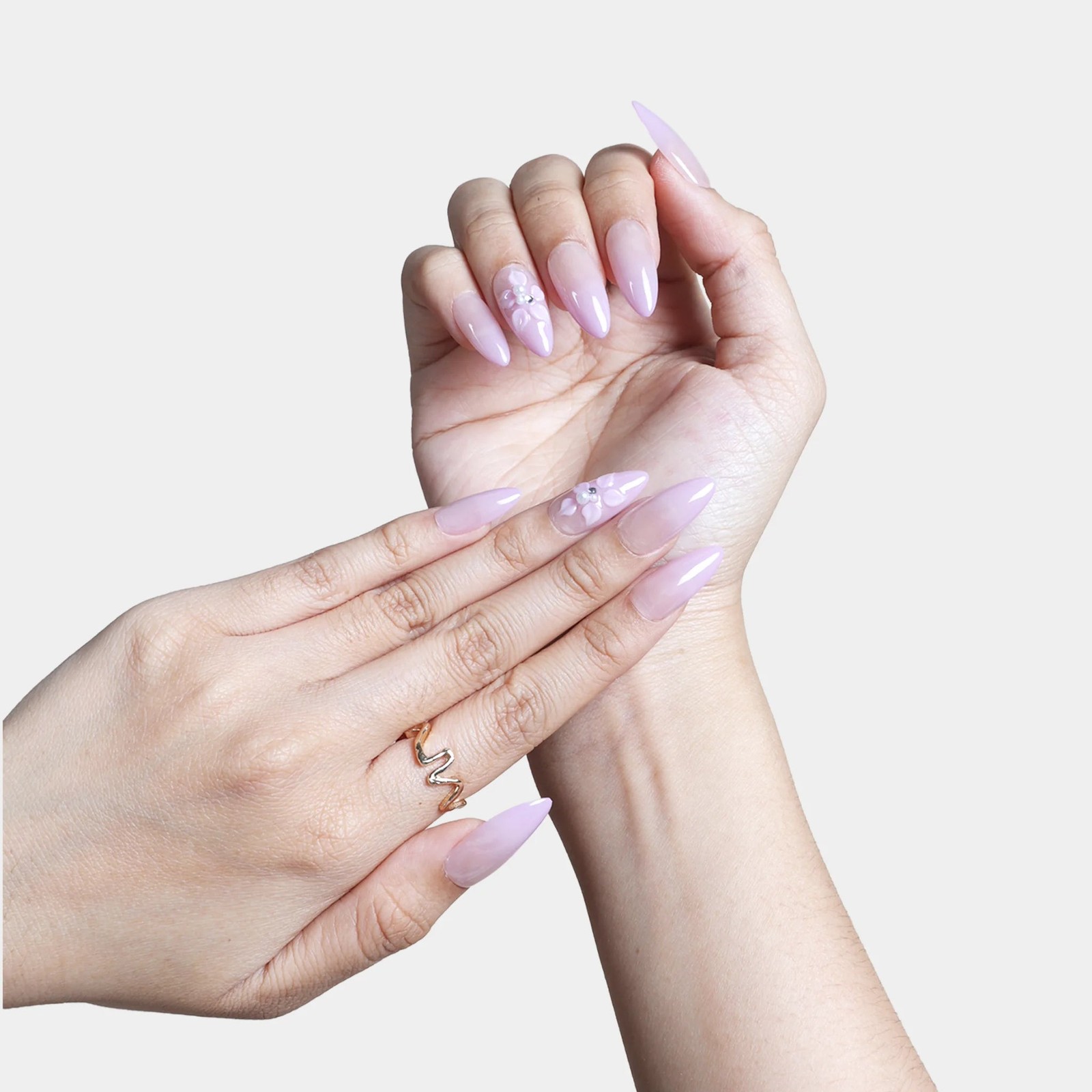 SIYOU Petal Veil Almond Purple, Pink, & White Press-On Nails 10pc