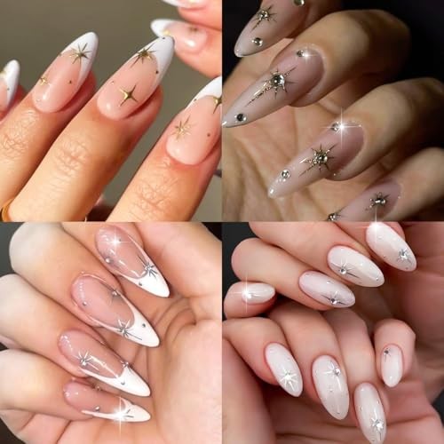 6 Sheets Star Nail Art Stickers Decals Gold Silver Cross Starlight with