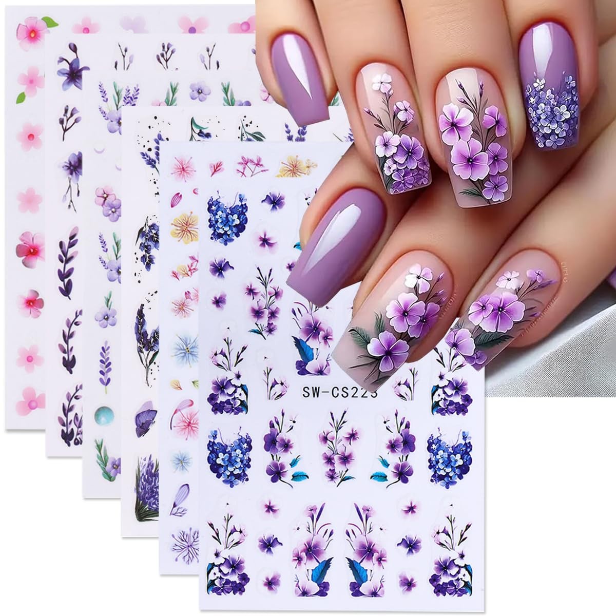 Flower Nail Art Stickers 3D Self-Adhesive Decals 6PCS Style4