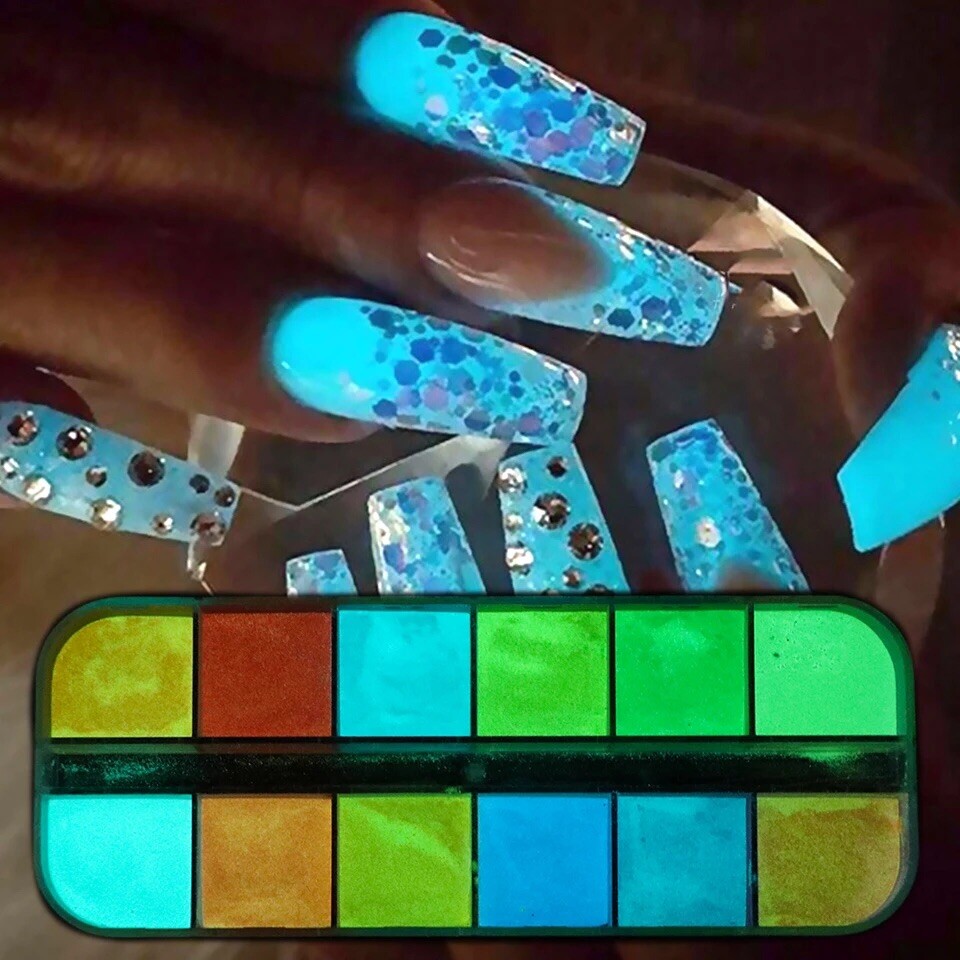 12 Colors Acrylic Luminous Fluorescent Powder Glow In the Dark Nail Art Pigment