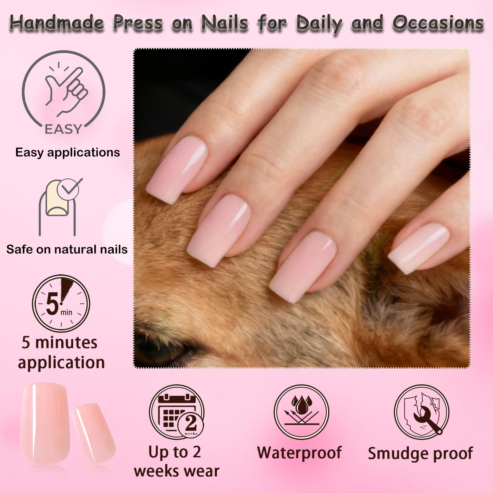 LoveOurHome 240pc Nude Pink Press on Nails 243 Piece Assortment,