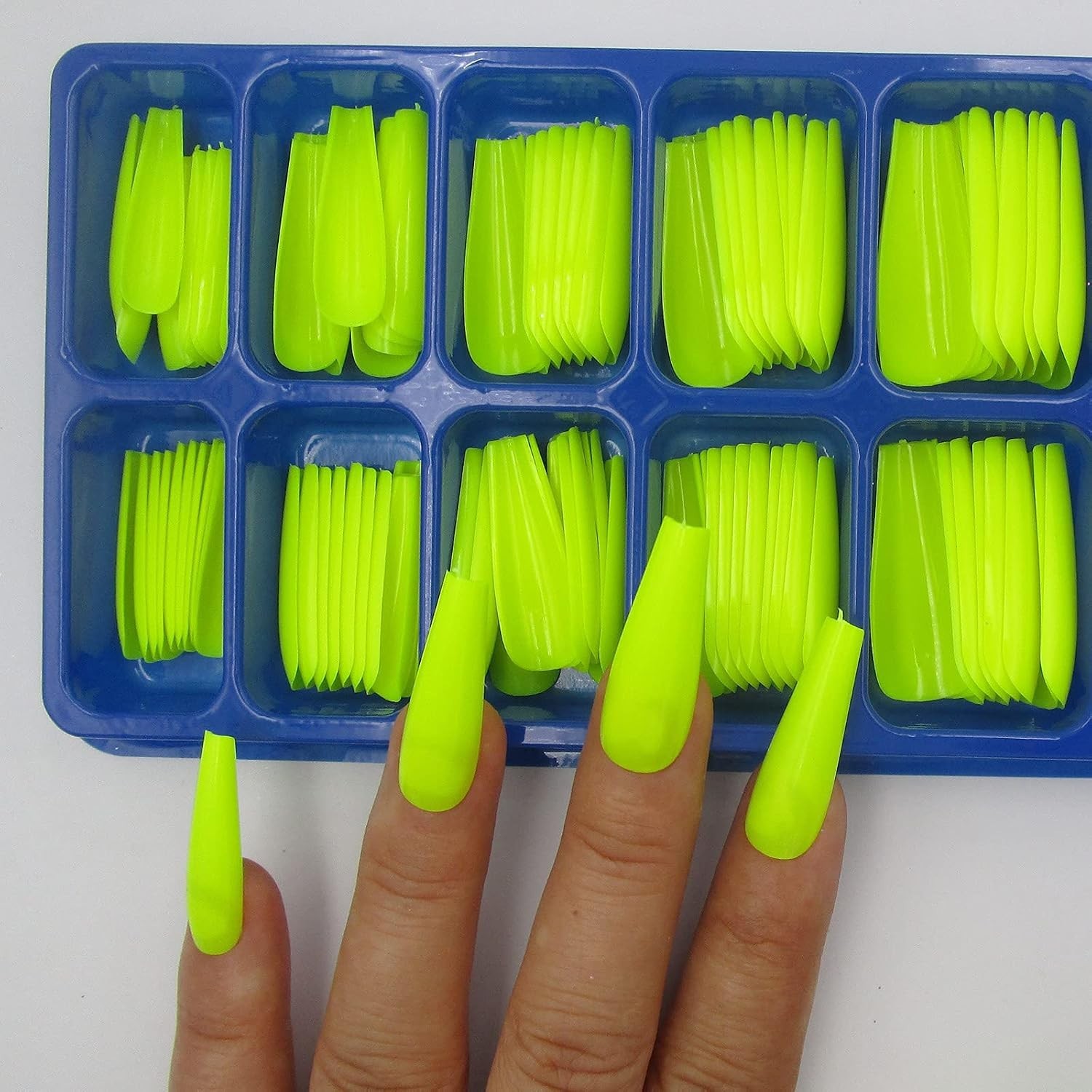 100pc Colored Long Coffin Press on Nails Artificial Acrylic Tips Ballerina Sh…