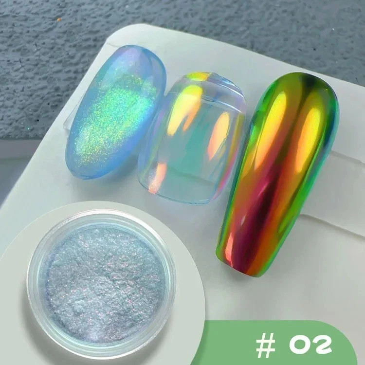 AURORA NAIL POWDER Mirror Effect CHROME Nail Art Mermaid Rainbow AB (Opal6) Uk