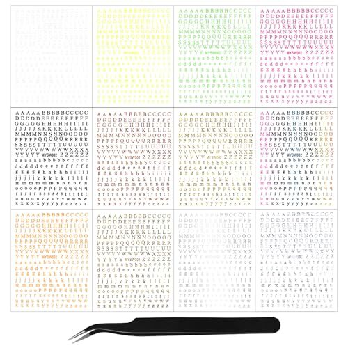 12 Sheets Alphabet Nail Art Stickers 3D Black White Gold Nail Letter Stickers