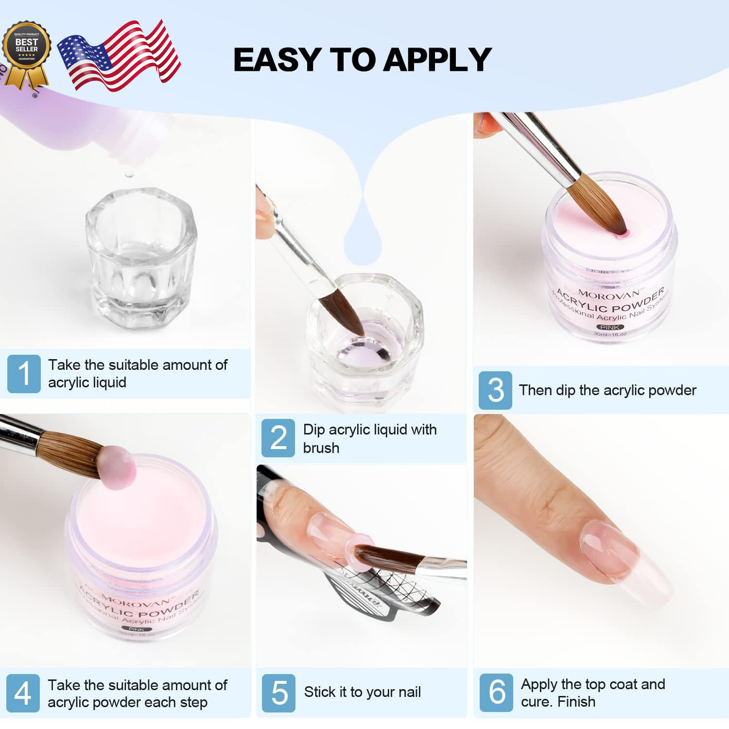 Acrylic Nail Kit: Clear Pink White Powder and Professional Liquid Set for Nail