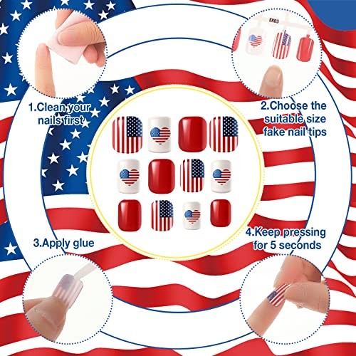 16 Pack 4th of July Press on Nails – Patriotic Retro Flag Pattern 384 Pieces