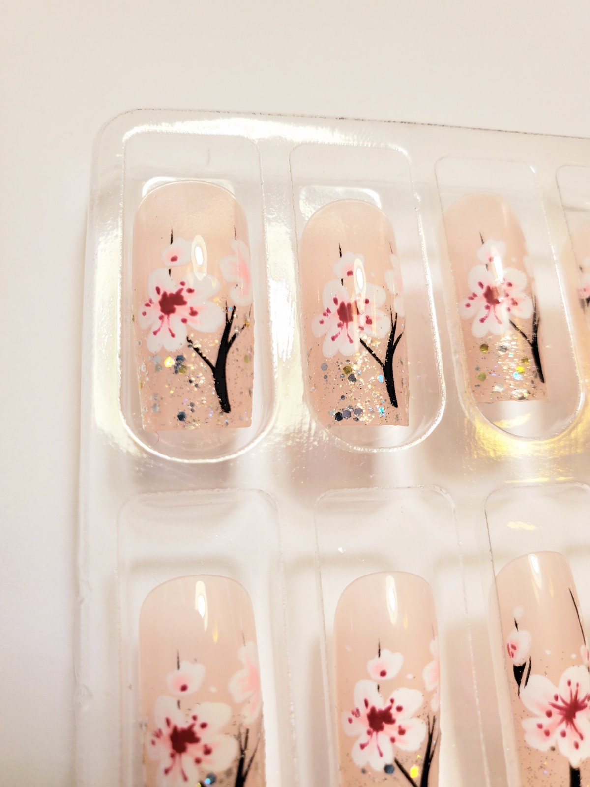 Cherry Blossom Press on Nails, 24 long with adhesive tabs