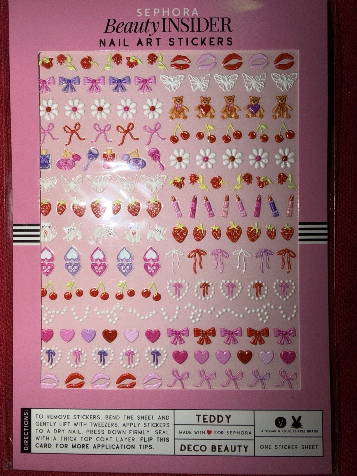 Sephora Teddy Nail Art Stickers Sheet, Multicolor Bling, Vegan Cruelty-Free