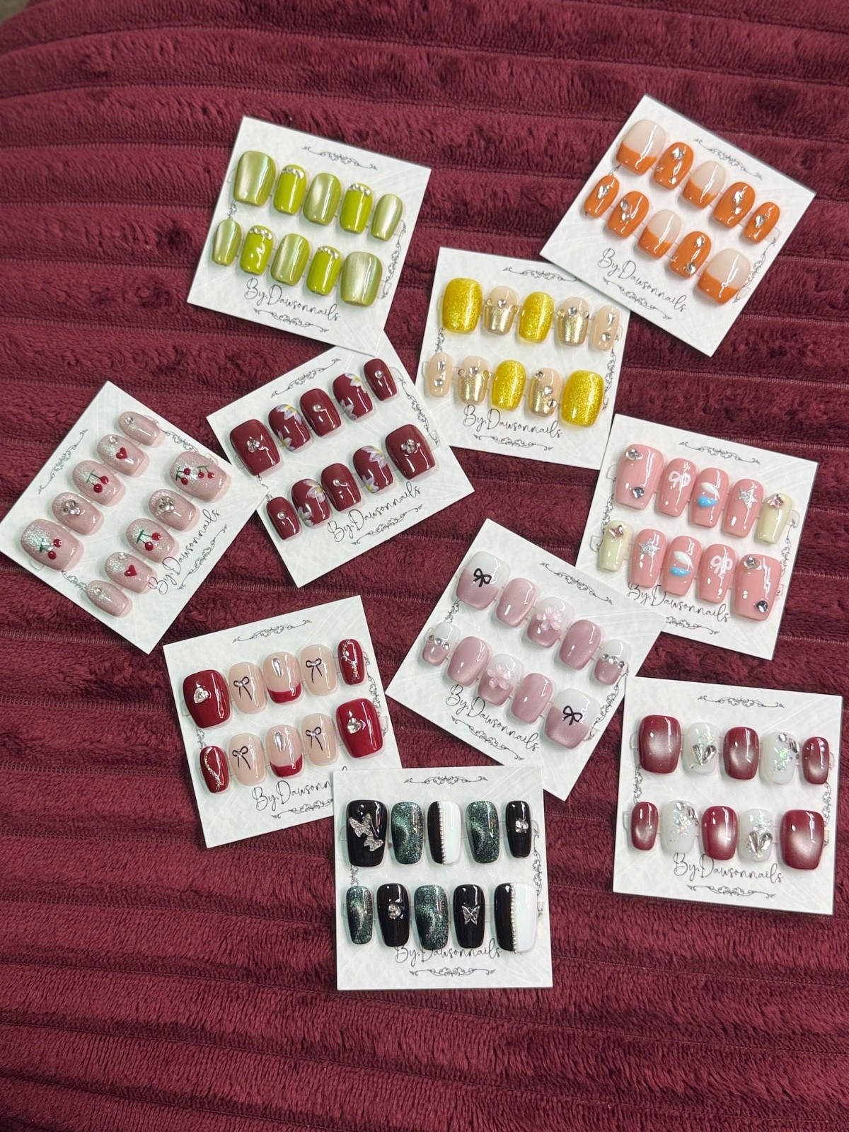 GRAB BAGS 4 pairs RANDOM DESIGN HANDMADE NAILS 3D collection sz Medium Short LOT