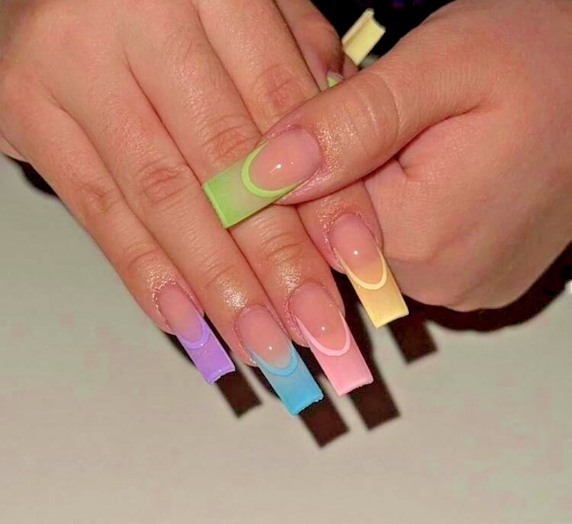 24pcs Long Square Pastel French Manicure – Press-On Nails New