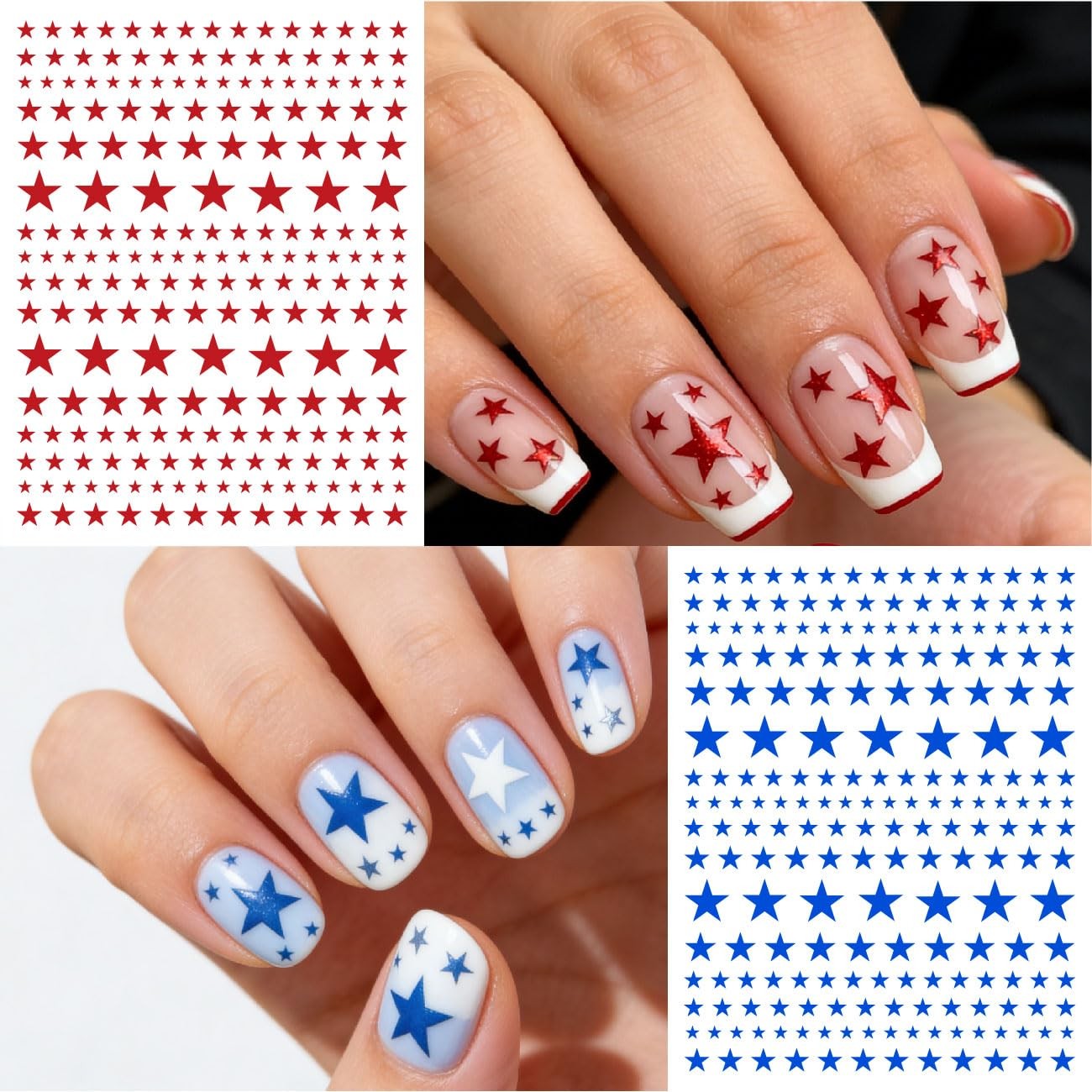 4th of July Nail Stickers 3D SelfAdhesive Red White and Blue Star Nail Stick…