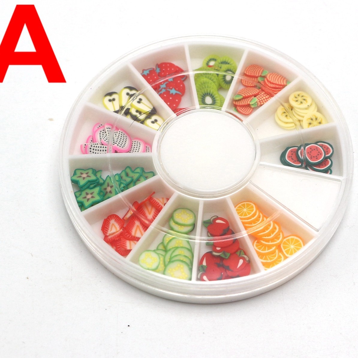 4 Wheel of 12 Styles Assorted 3D Fimo Polymer Clay Slices Various Nail Art Tips