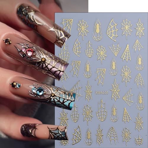8 Sheets Halloween Nail Art Stickers Decals Black White Gold Halloween 01