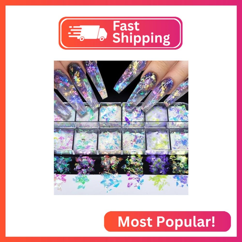 12 Colors Holographic Glitter Nail Art Sequins Aurora Iridescent Nail Flakes Gli