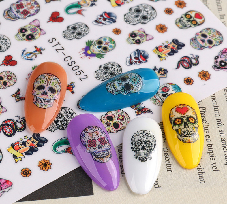 Nail art 3D stickers Skull skeleton Zombies pumpkin RIP ghost Halloween DIY NS38
