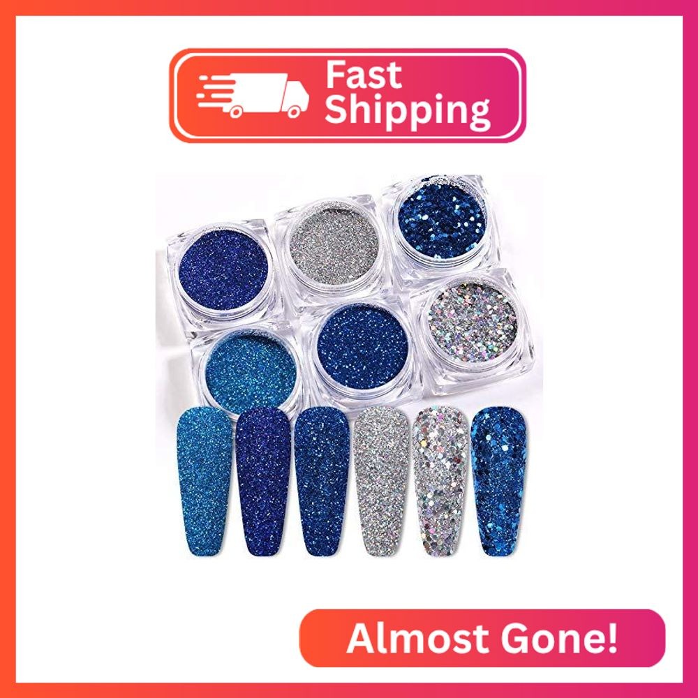 6 Boxes Holographic Nails Glitter Powder Nail Art Supplies Metallic Shining Flak