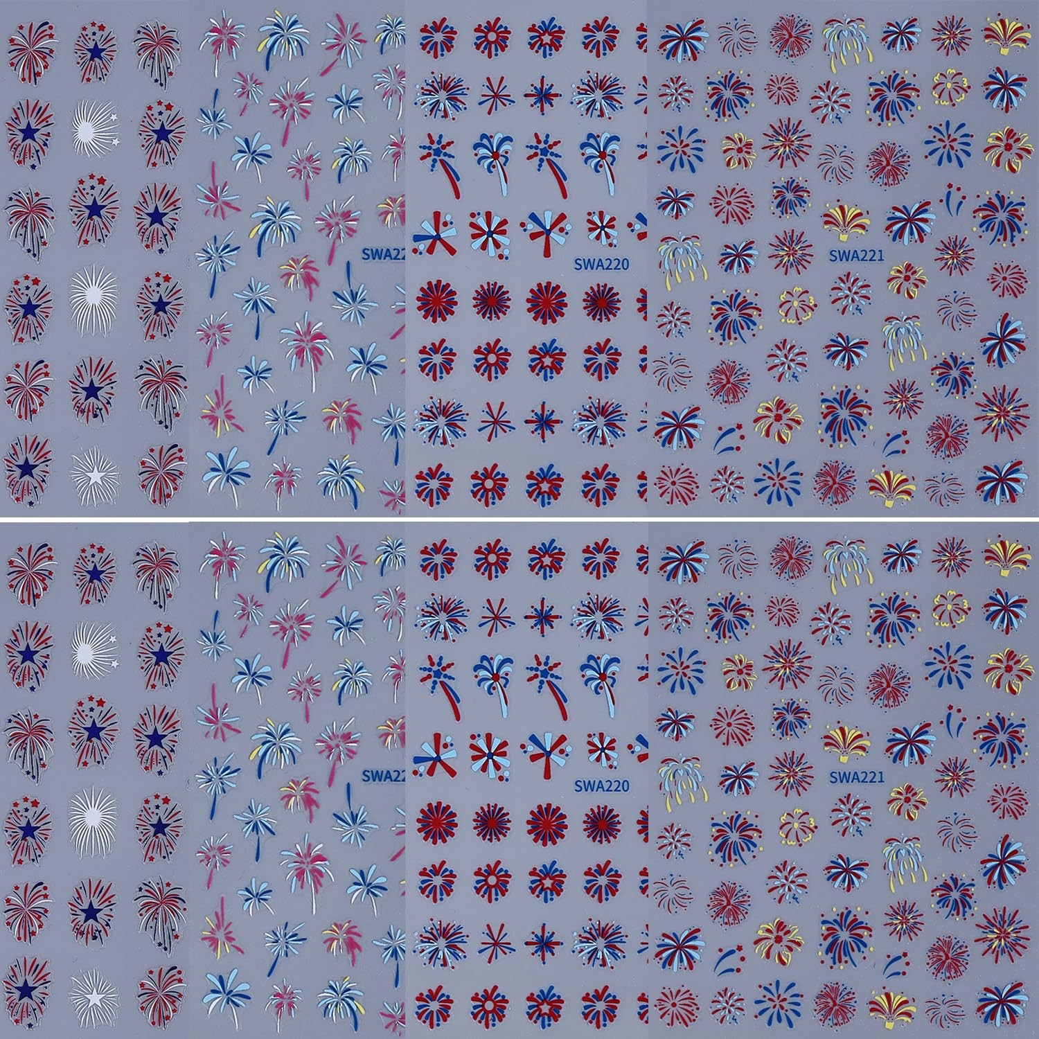 4th of July Fireworks Nail Stickers, Independence Day Nail Decals Blue Red Co…