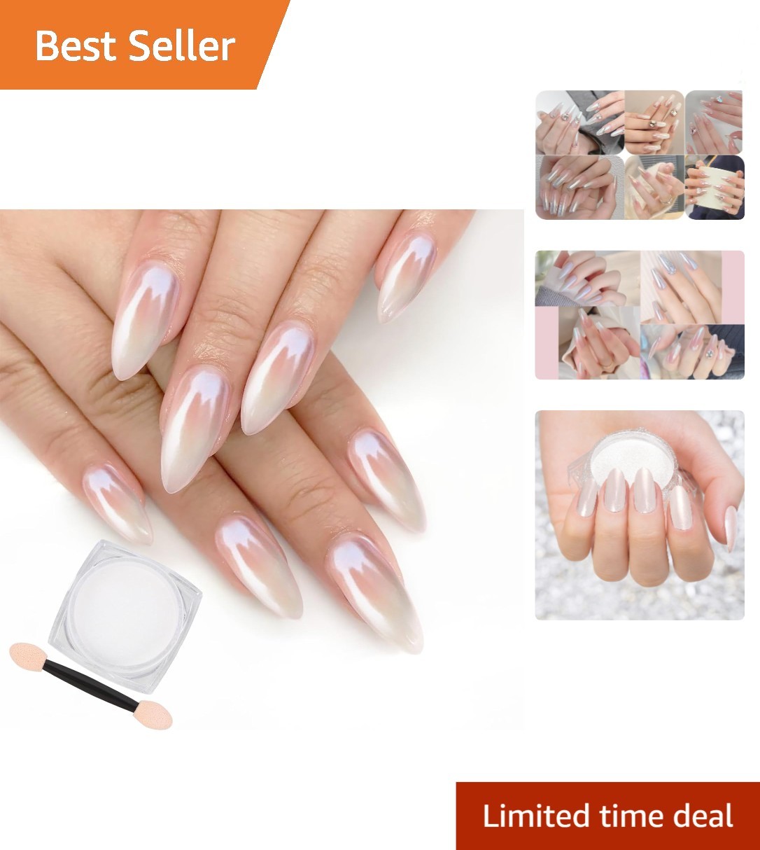 White Pearl Chrome Nail Powder – Iridescent Mirror Effect for Stunning Nail Art