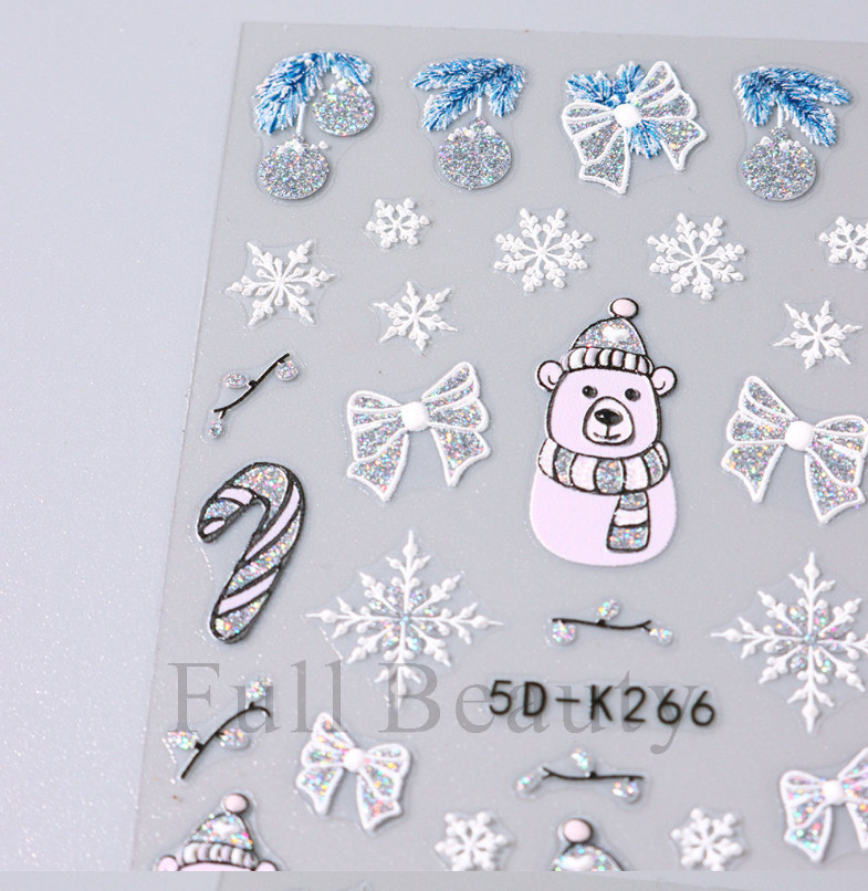 5D Embossed Christmas Snowflake French Santa Star Nail Art Sticker Manicure NH24