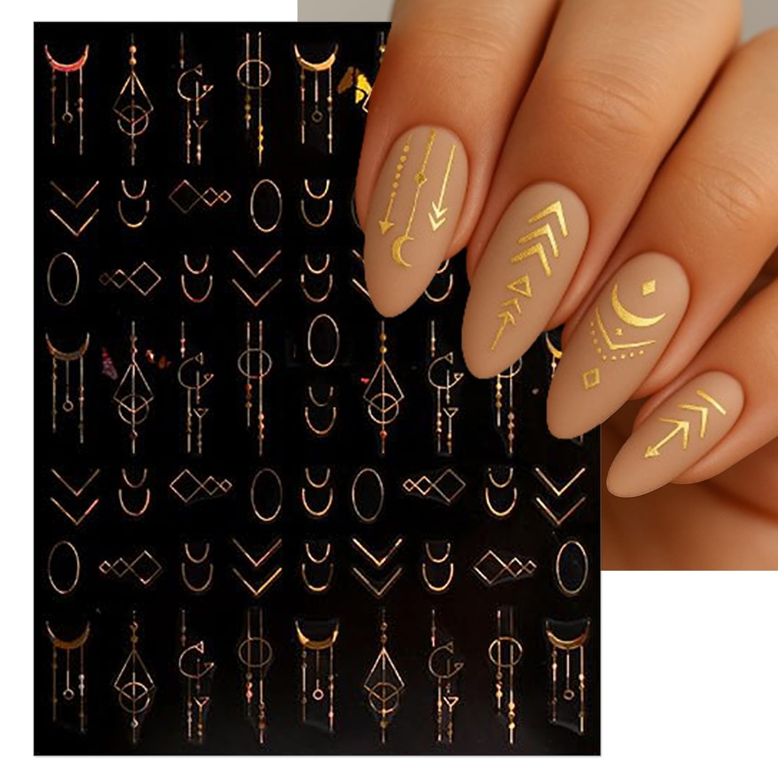Bohemia Nail Art Stickers – Tribal Gold Arrow and Triangle Self-Adhesive 3D N…