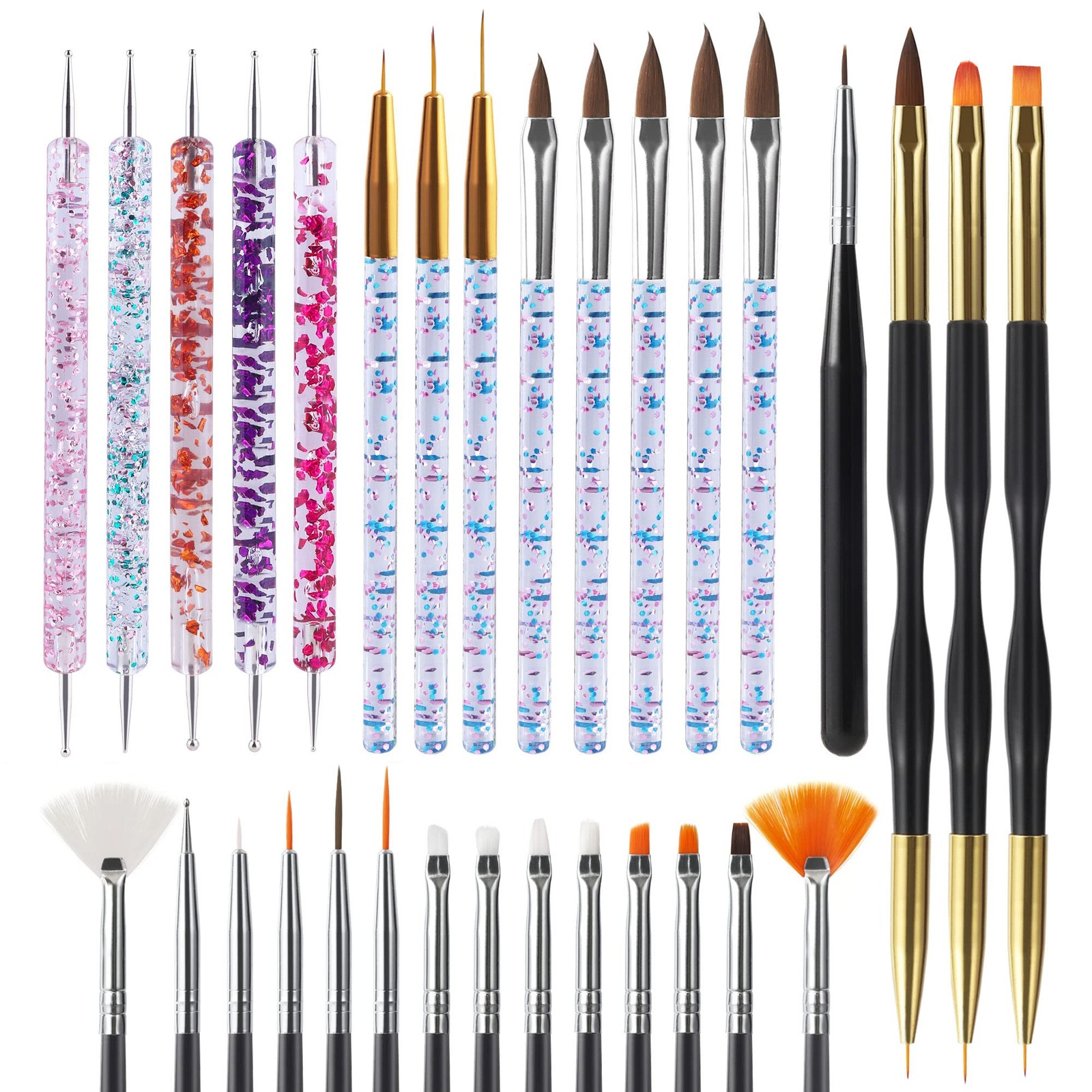 Artdone 31pc Nail Art Brush & Dotting Tool Set for Gel Polish Designs