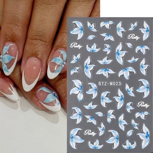 Flower Nail Art Stickers Decals Blue White Flower Nail Decals blue white flower