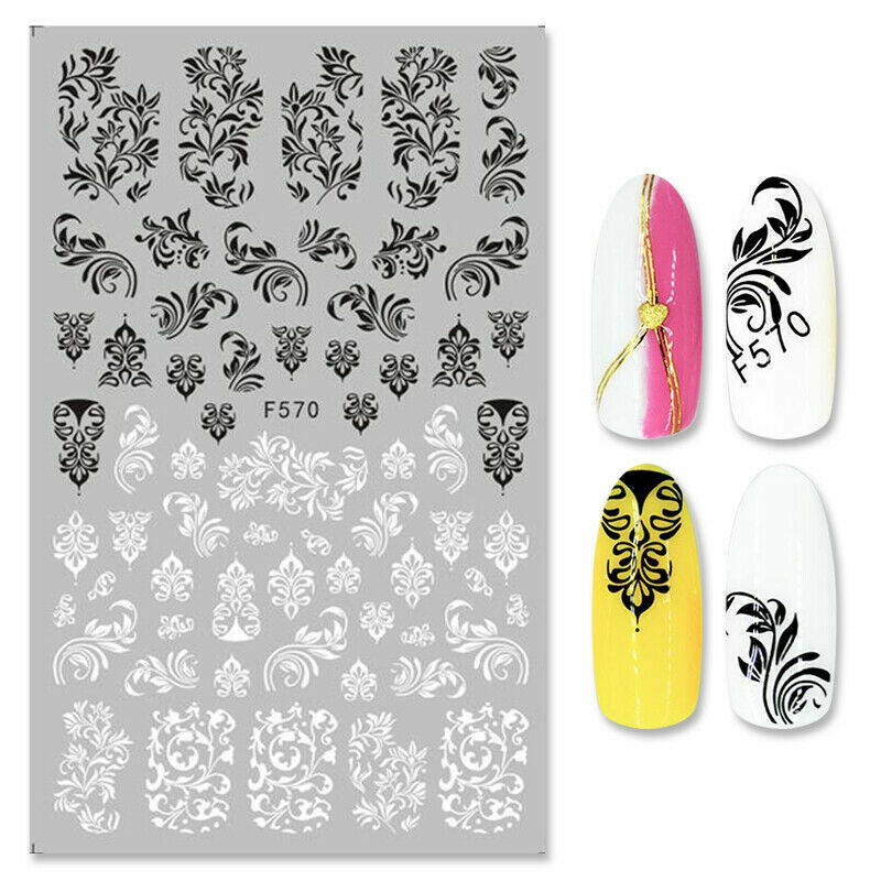 Wedding 5D Nail Stickers Embossed Black White Cane Vine Decal Art Decoration NS3