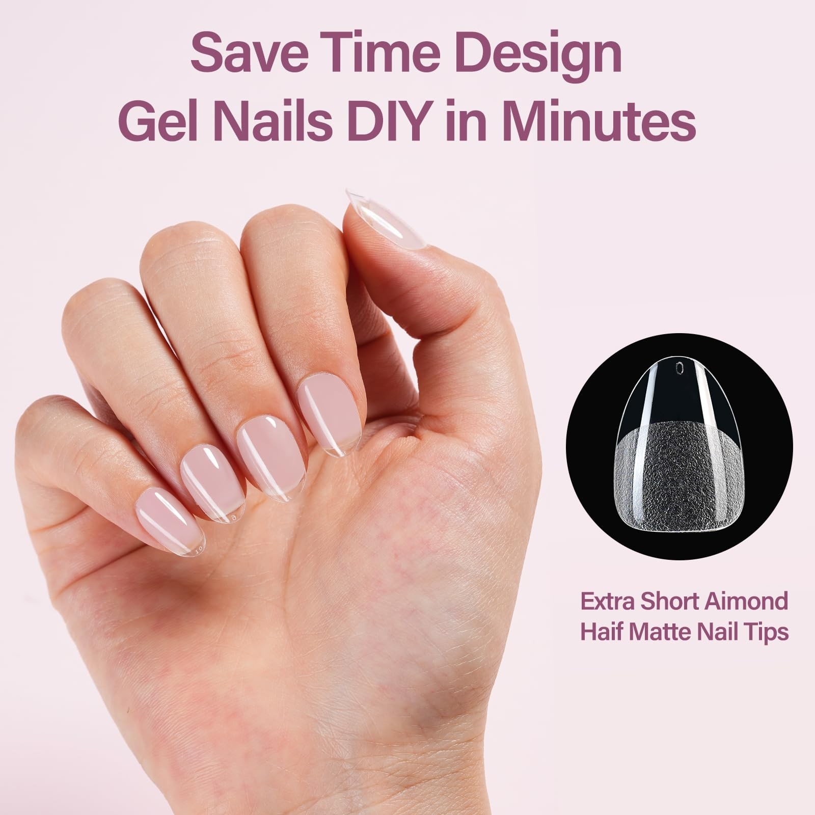 Extra Short Almond Gel Nail Tips Kit, 360Pcs Pre Etched Clear gel x Fake Nail…