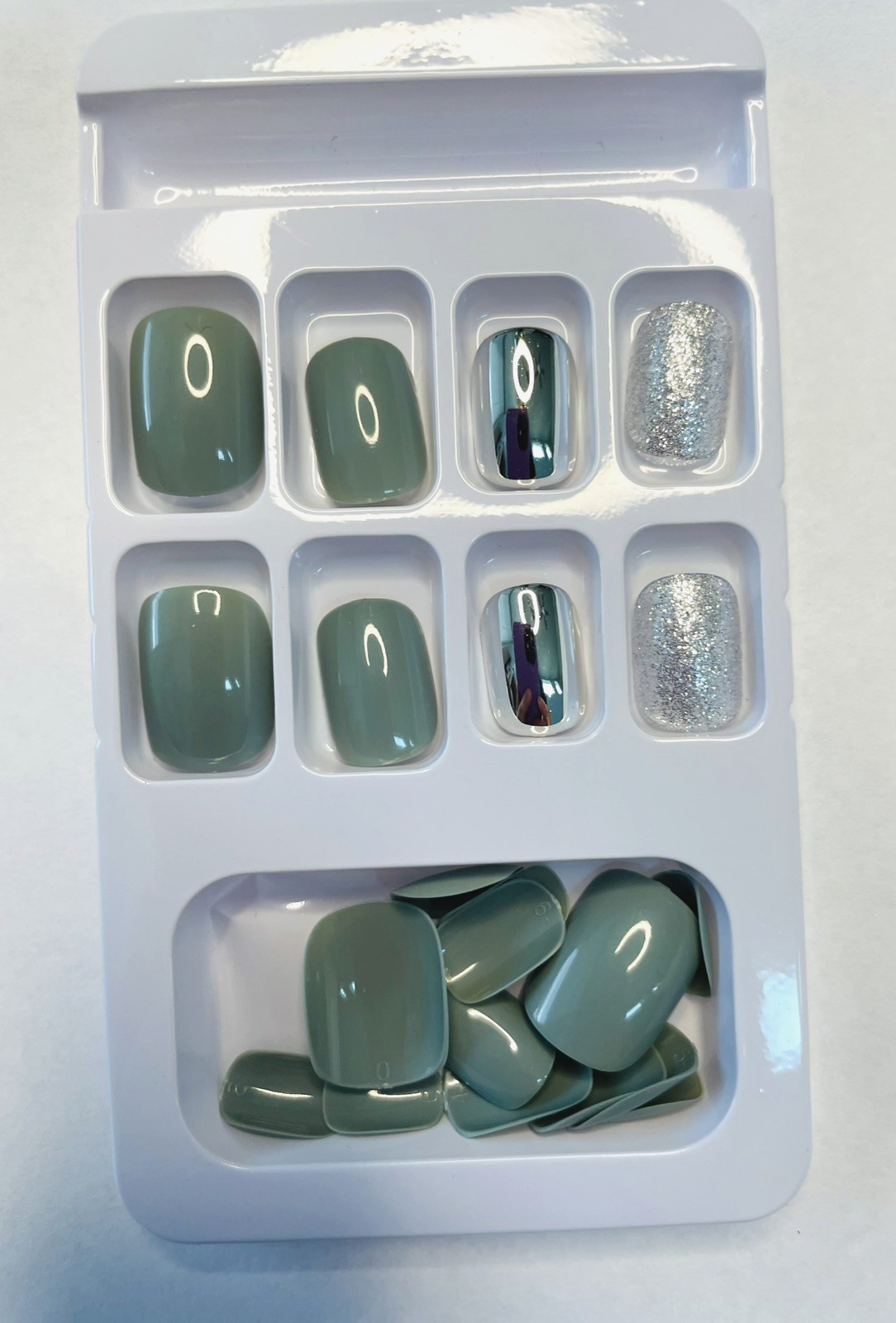 Sage Green Set with Silver Accent Press On Nail