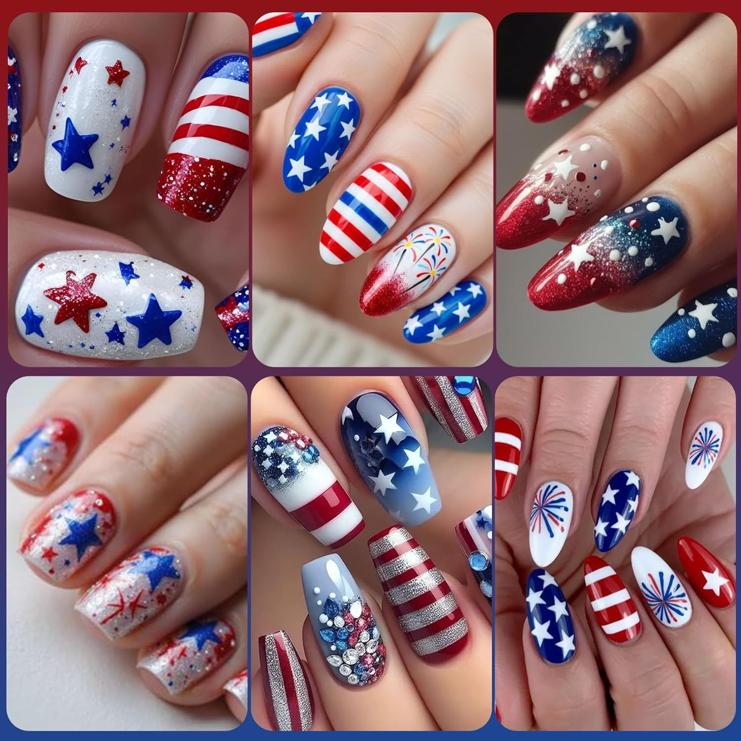 Independence Day Star Nail Art Stickers 12PCS Red White Blue Self Adhesive Nail