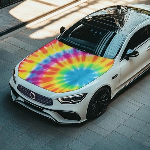 Car Hood Covers for Automobiles, Rainbow Gradient Tie-Dye 3X5FT Tie Dye Spiral