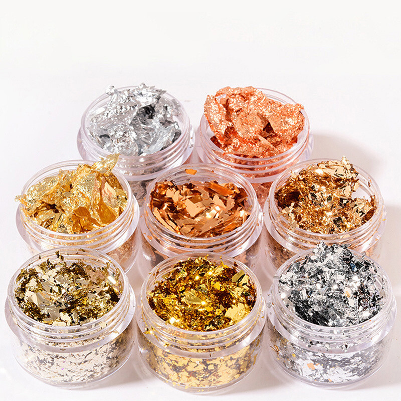 2 Boxes Nail Art Foil Silver Gold Copper Flakes Glitter Paper Decoration Makeup