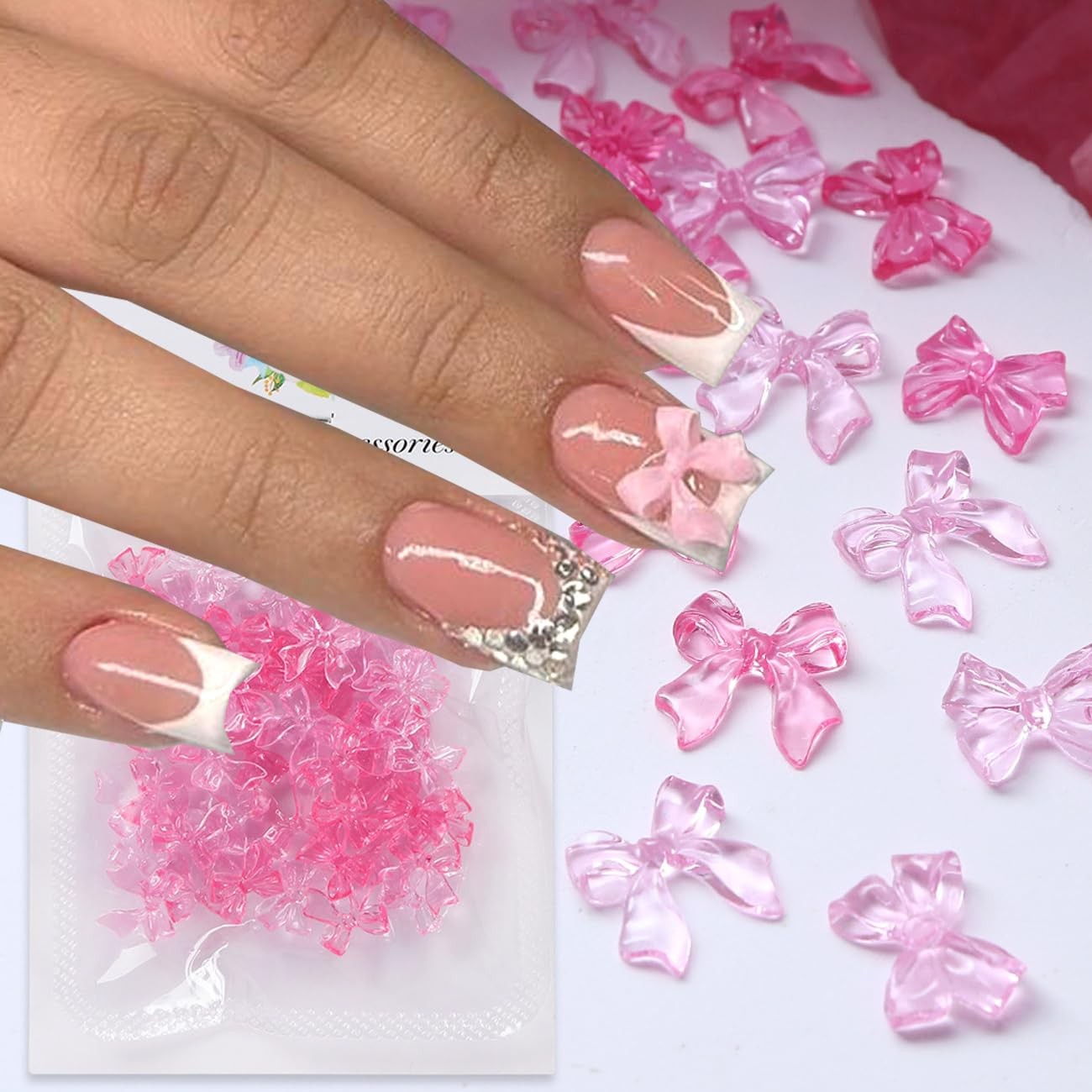 50Pcs Bow Nail Charms 3D Bow-Knot Nail Decals Nail Charms Pink Bowknot Resin …