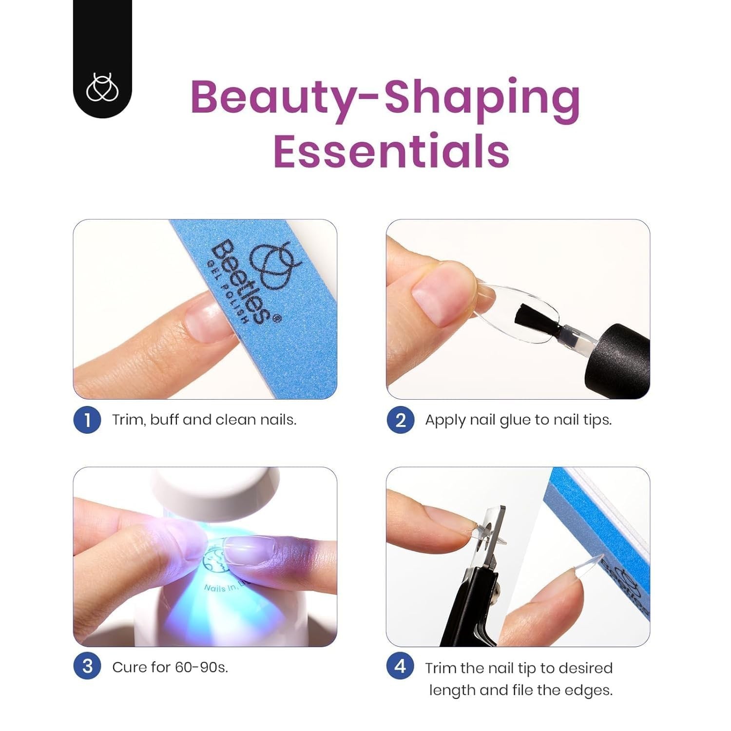 “Beetles Nail Tips 240 Oval Short + UV Lamp + 5in1 Glue 💅 Easy Gel Kit Women “