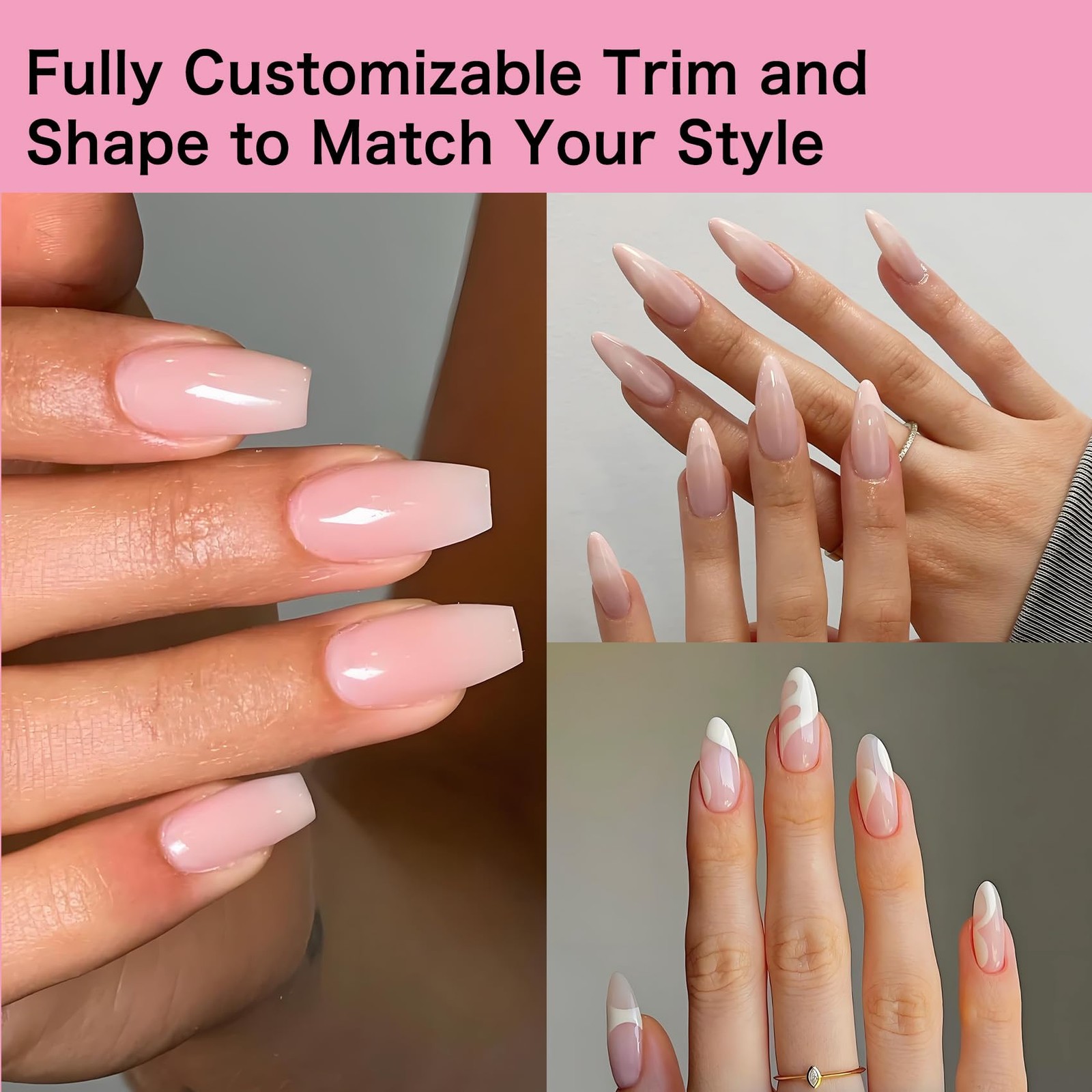 Long Almond Fake Nails: 240PCS Pre Etched Clear Fake Nails Tips 12 Sizes – Ha…