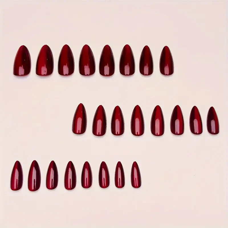 Elegant Cherry Red 24pcs Almond Shaped Press-On Nails – Middle Length, Glossy
