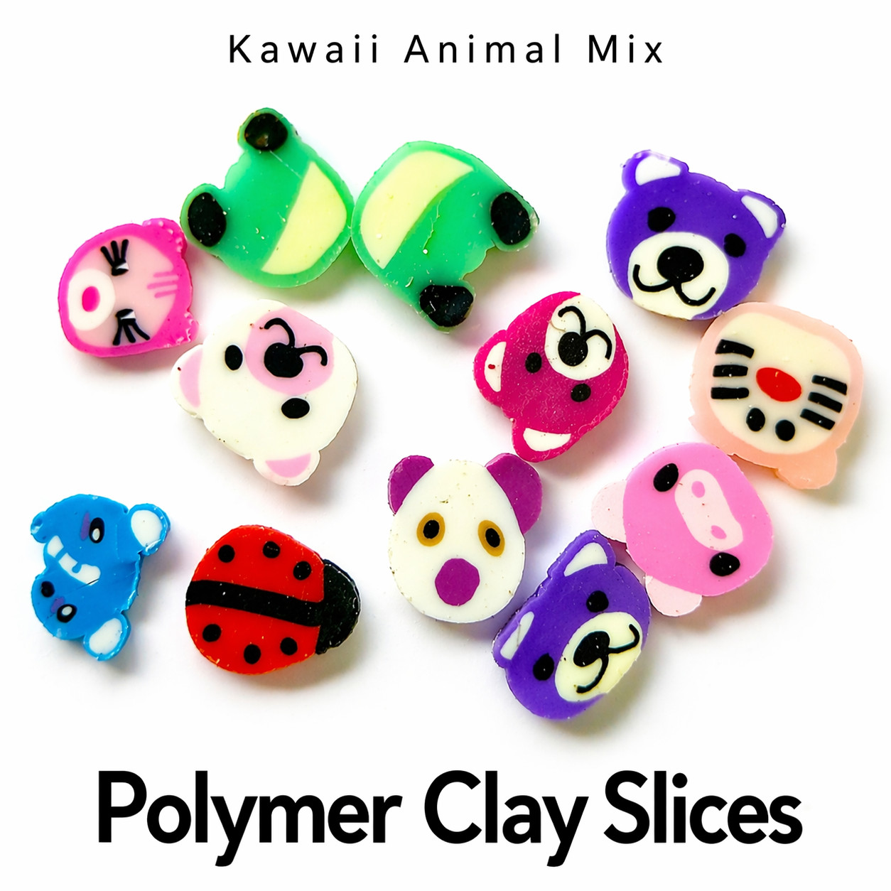 Kawaii Polymer Clay Slices Mix Animal Faces Nail Art Slime DIY 1/2 tsp
