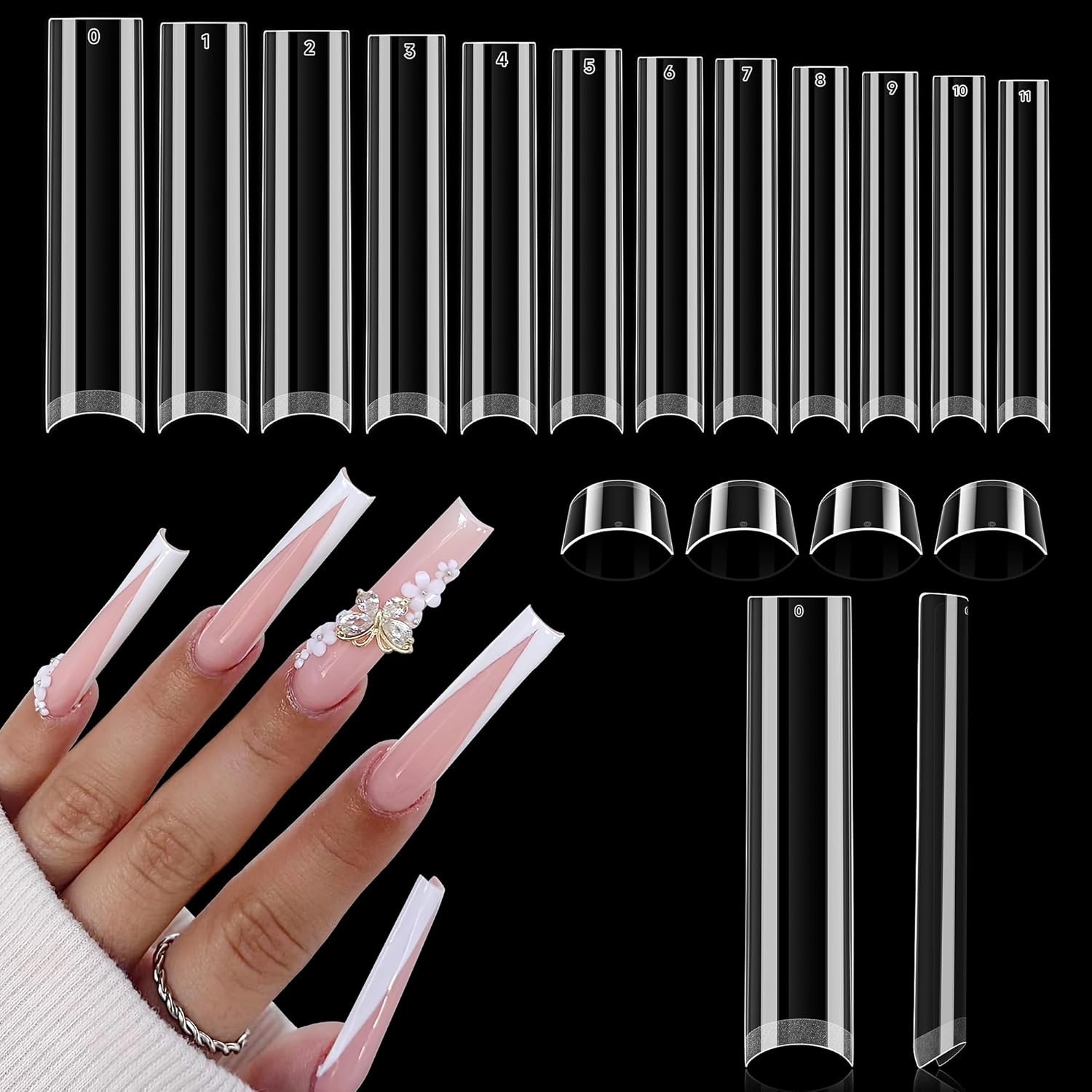 Extra Long 3XL Clear Gel Nail Tips – 504PCS No C Curve Half Cover Collection