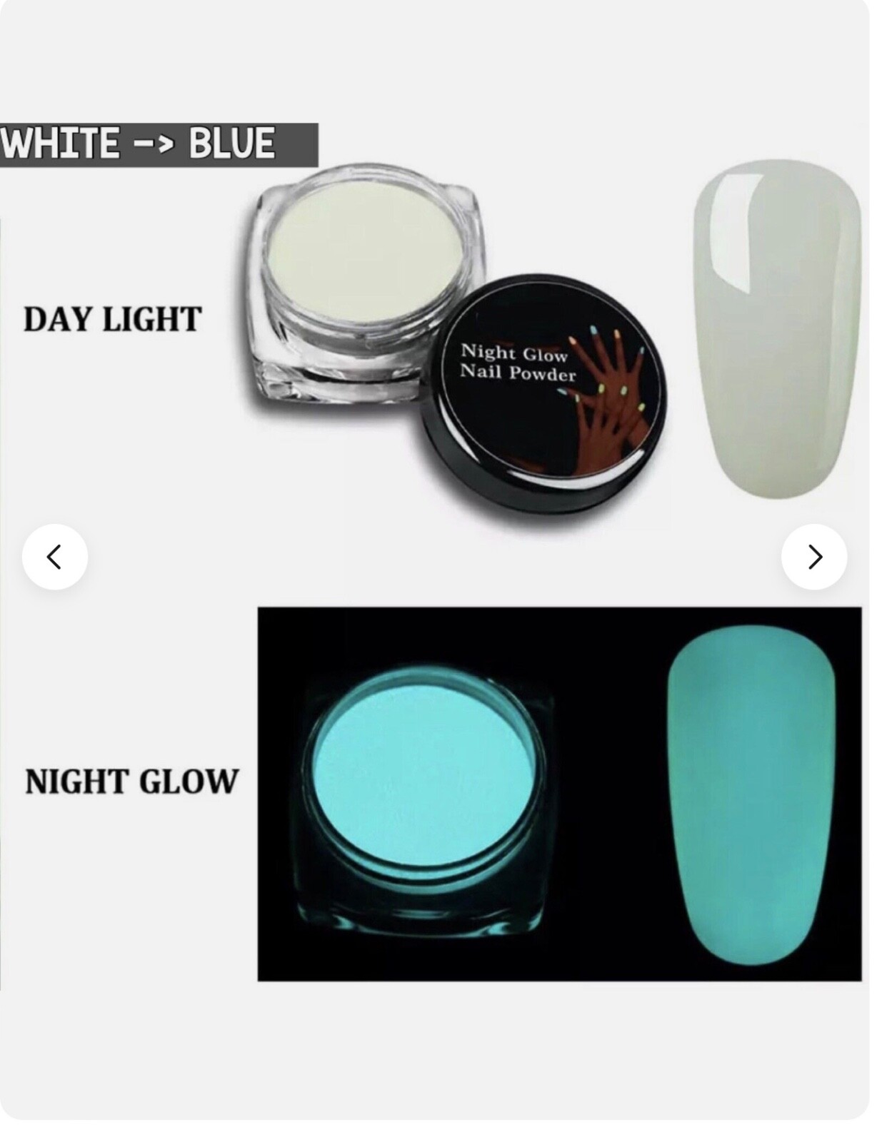 2 Pots Phosphor Nail Glow in the Dark Neon Powder Luminous Pigment Fluorescent