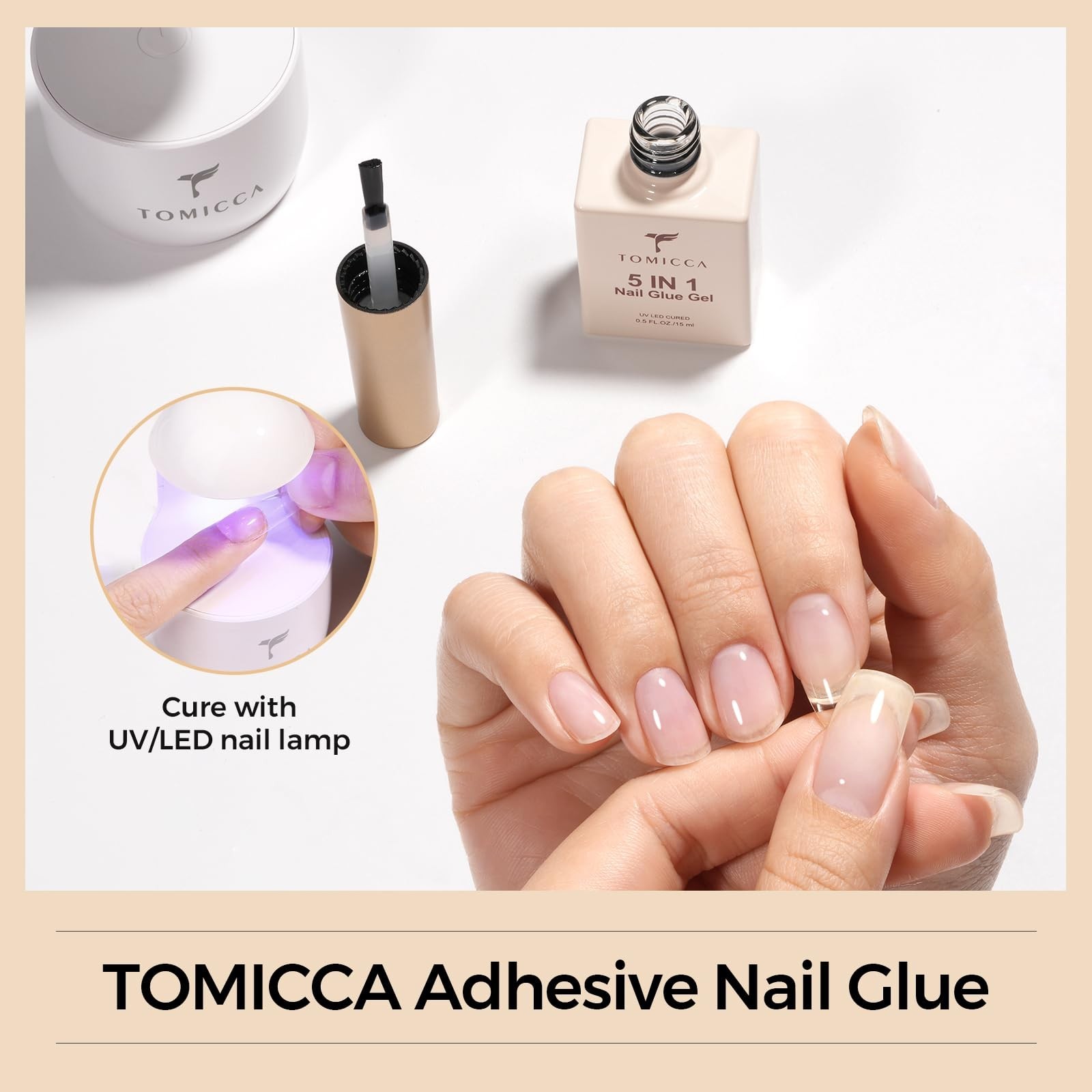 5-in-1 Gel Nail Glue for Acrylic Tips – 2x15ml Brush-On UV Adhesive, Long Lastin