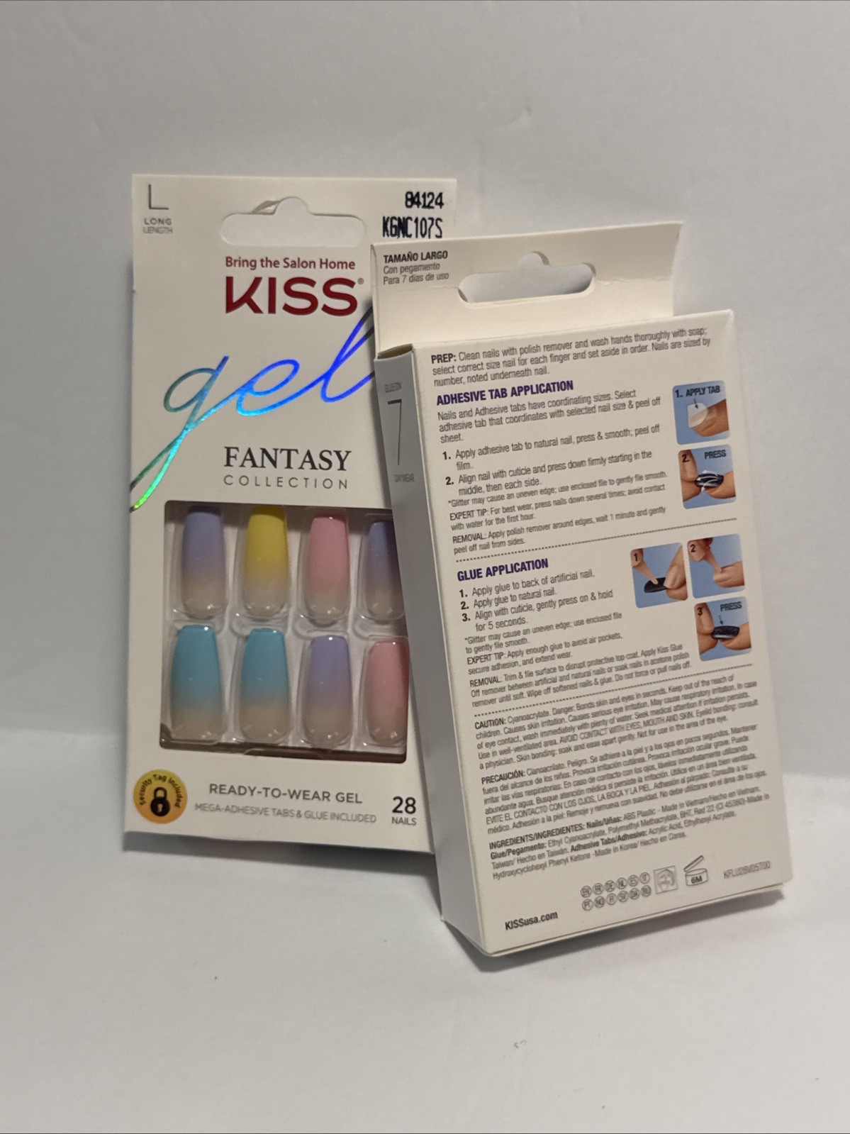 2 Kiss Nails Gel Fantasy Glue On Nails,(L) Length Pastel Colors,👀My Page For +
