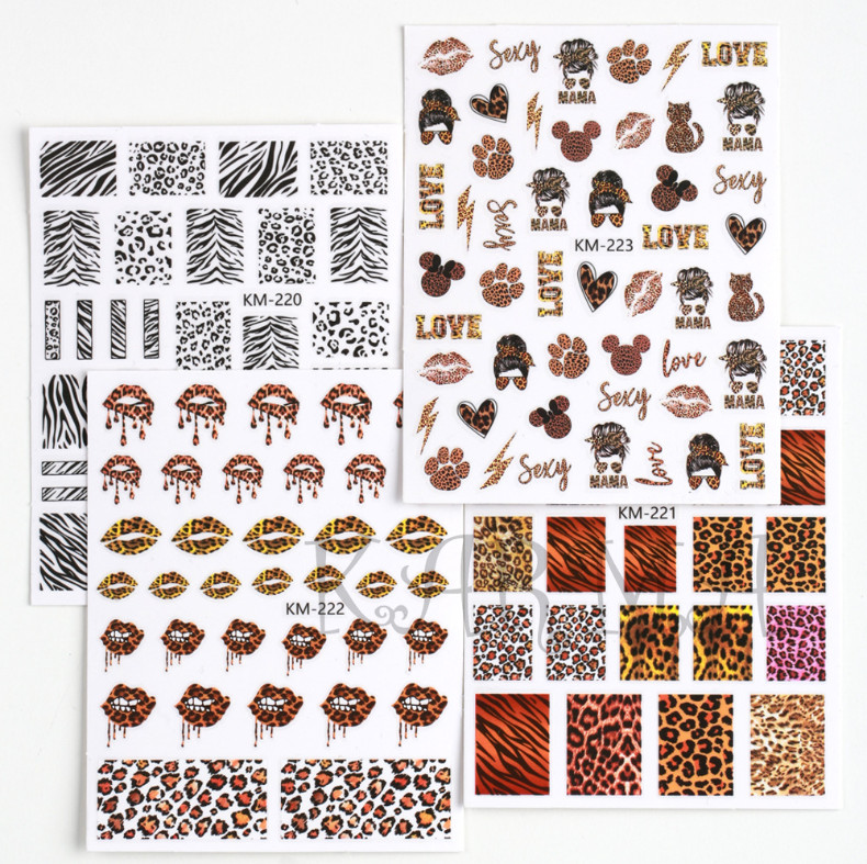 Leopard Lip Heart Wild Animal Nail Stickers 3D Sexy Self Adhesive Decors NH22