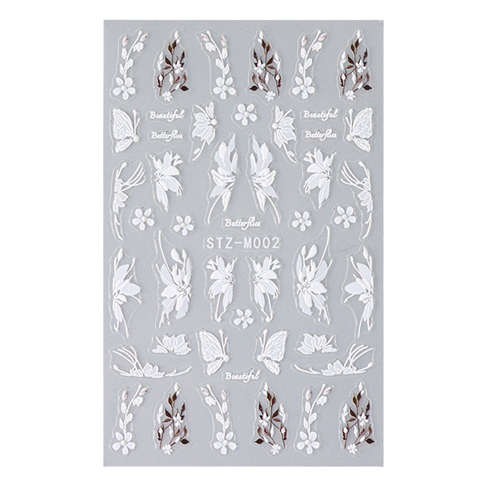 2Pcs White Butterfly Flower Lily Petal Matte Effect Thin Nail Art Stickers NH27